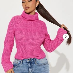 Fashion Nova Vibrant Pink Turtleneck Sweater